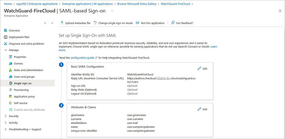 Screenshot of Microsoft Entra ID, edit basic SAML configuration